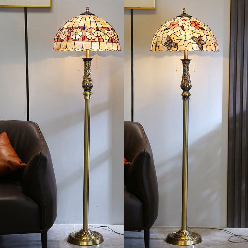 Tiffany Floor Lamp with Flower Shell Shade and Solid Brass Lamp Holder Tiffany Floor Lamp with Flower Shell Shade and Solid Brass Lamp Holder