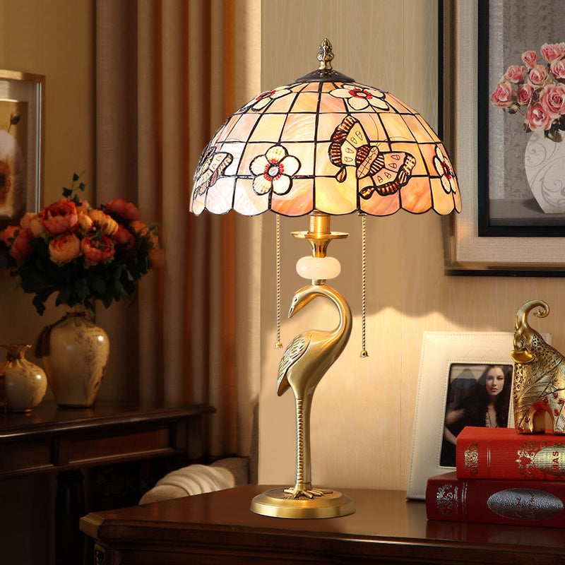 Tiffany Table Lamp Lamp with Shell Lamp Shade and Copper Crane Lamp Holder