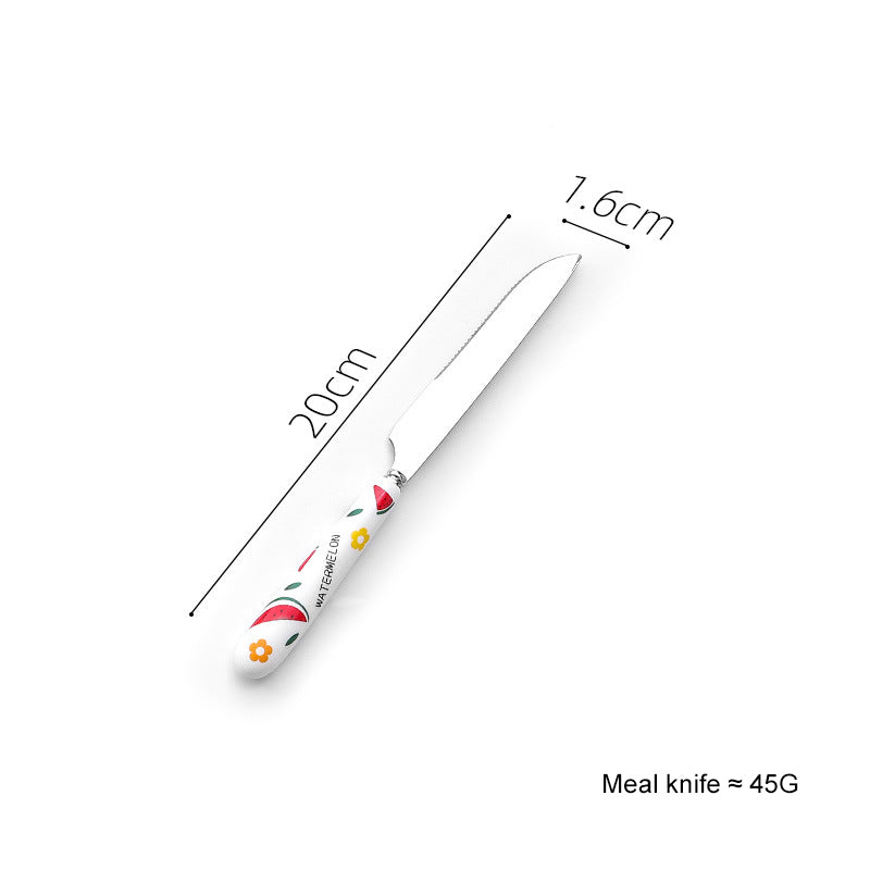 Creative Fruit Pattern Stainless Steel Fork, Knife, Spoon, Chopsticks, Steak Flatware Set Creative Fruit Pattern Stainless Steel Fork, Knife, Spoon, Chopsticks, Steak Flatware Set