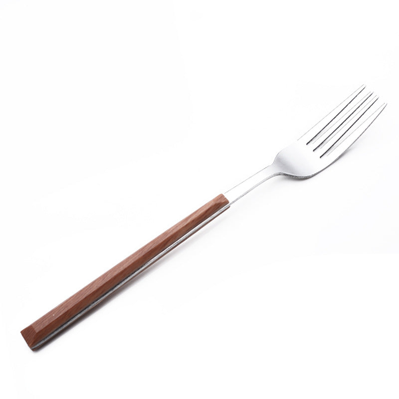 Stainless Steel White and Gold Fork, Spoon, Knife Flatware Set of 5 Imitation Wood Handle Stainless Steel White and Gold Fork, Spoon, Knife Flatware Set of 5 Imitation Wood Handle