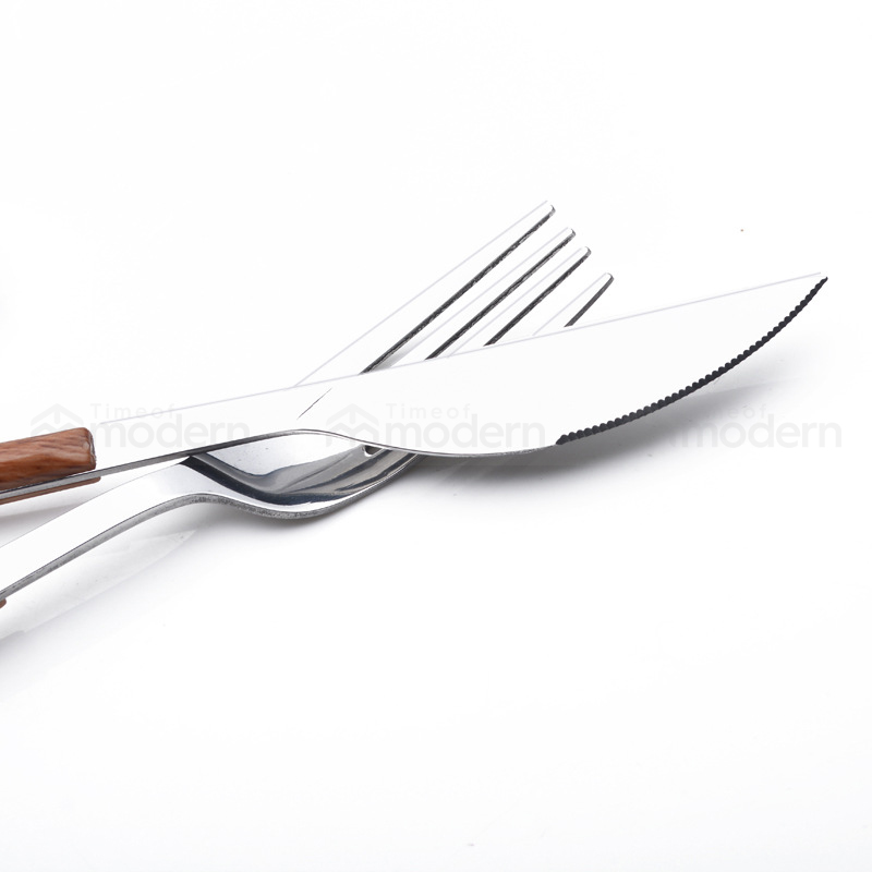 Stainless Steel Silver Gold Fork, Spoon, Knife Flatware Set of 5 Imitation Wood Handle (15).jpg