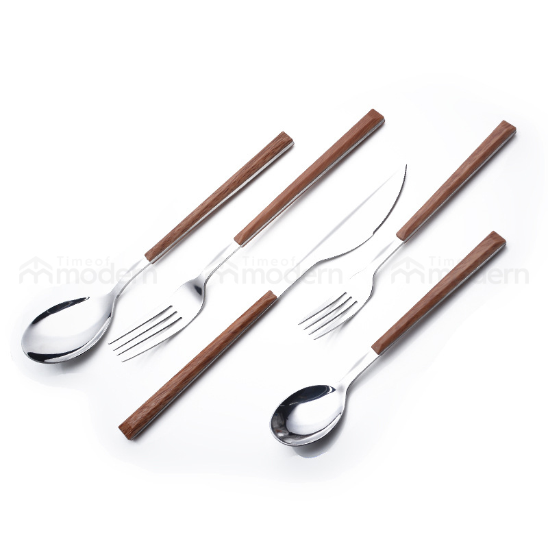 Stainless Steel Silver Gold Fork, Spoon, Knife Flatware Set of 5 Imitation Wood Handle (19).jpg