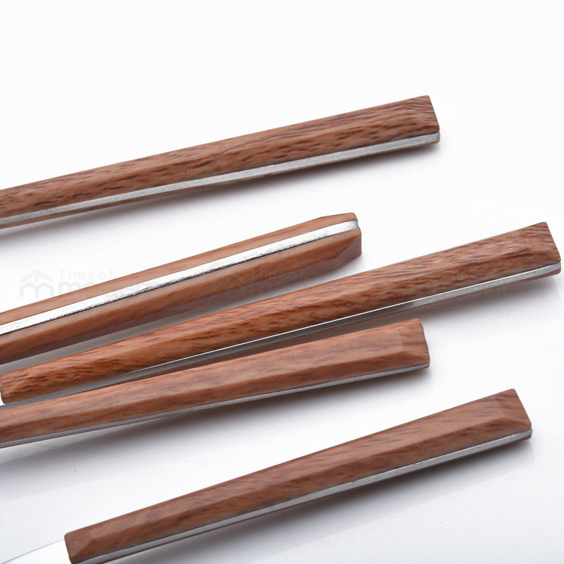 Stainless Steel Silver Gold Fork, Spoon, Knife Flatware Set of 5 Imitation Wood Handle (20).jpg
